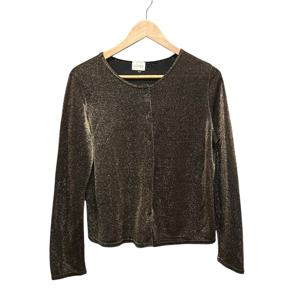 Cleo Button Front Gold Black Sparkling Cardigan Size M